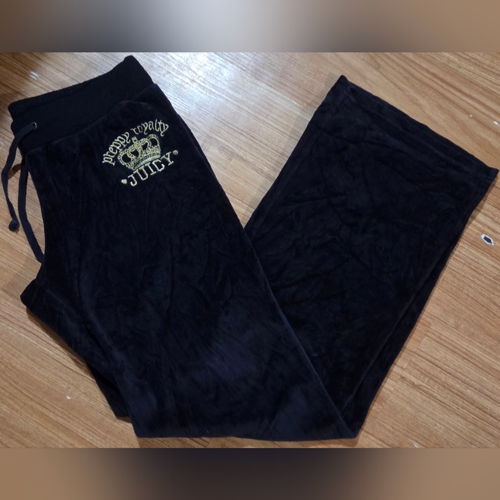 Juicy Couture Y2K Vintage Black Gold "Preppy Royalty Juicy" Flared Sweatpants S